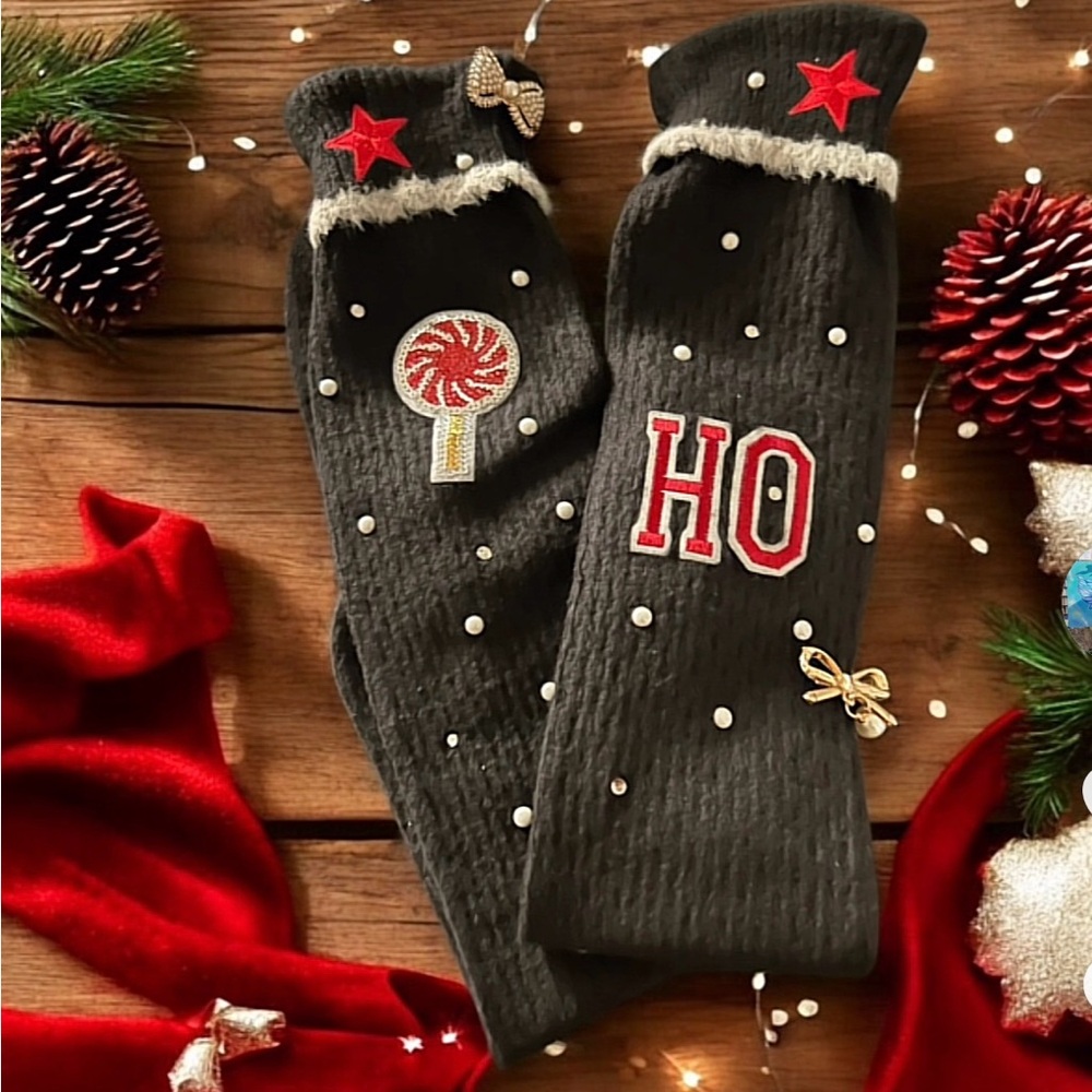 Festive Black Holiday Stockings with Red Accents - Custom - Boot socks